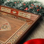 Handmade Mosaic Wooden Serving Tray with Mother-of-Pearl Inlay — Walnut Vanity & Serving Tray (17.5" × 11.5")