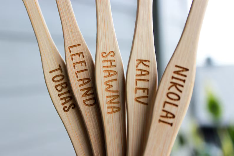 🌿 Personalized Engraved Bamboo Toothbrush – Add Your Name! 🪥