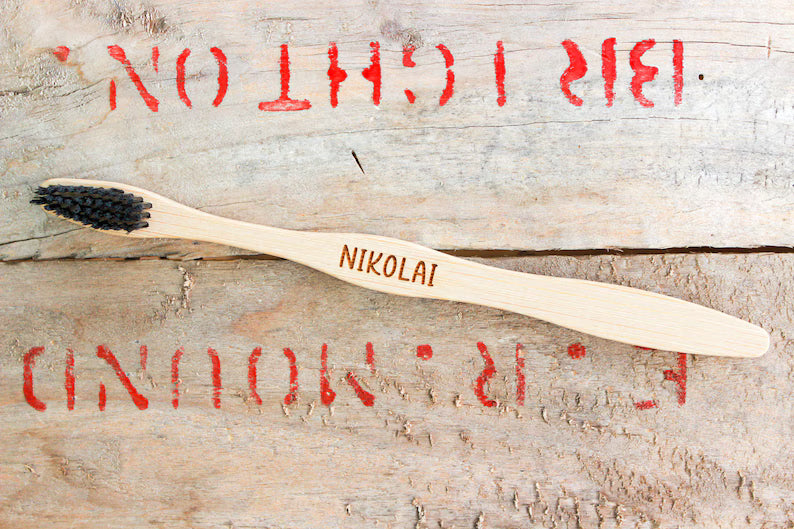 🌿 Personalized Engraved Bamboo Toothbrush – Add Your Name! 🪥