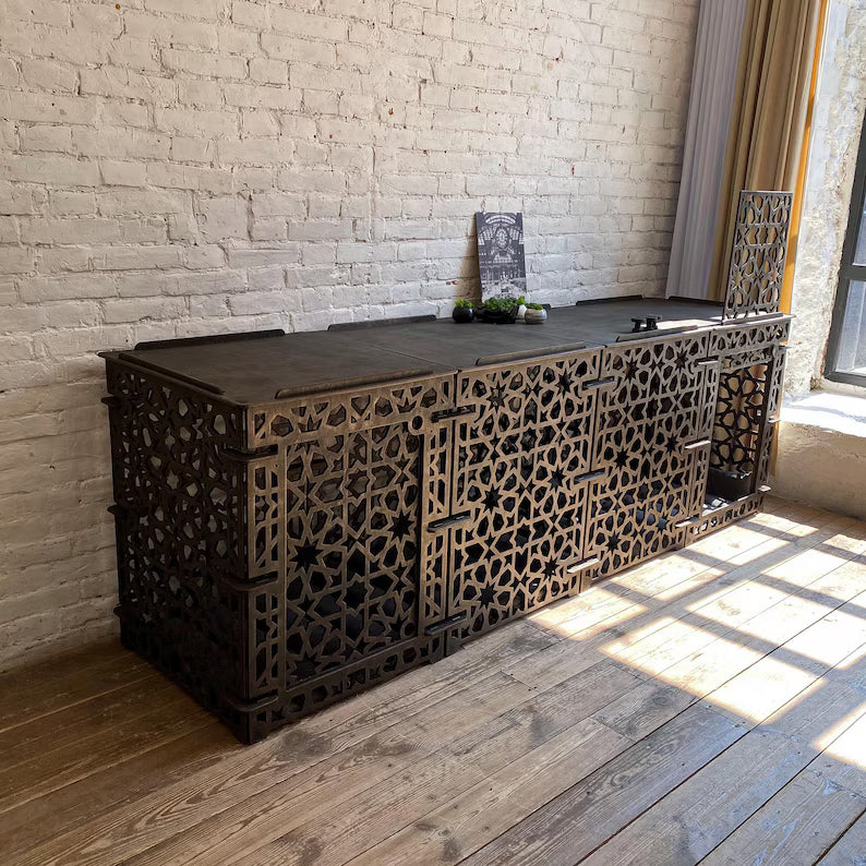 🐾 Double Dog Kennel for Large Dogs – Handmade Indoor Dog Crate with Oriental Star Pattern Panels