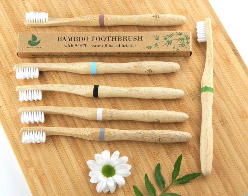 🌿 Bamboo Toothbrush – Set of 2 Soft Castor Oil Bristles | Eco-Friendly Wooden Handle