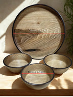 Handmade Walnut Tray Set: Round Ottoman Tray with Bowls