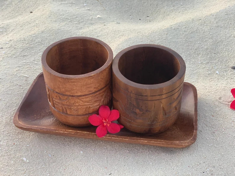 Handcrafted Wooden Cup Set with Tray