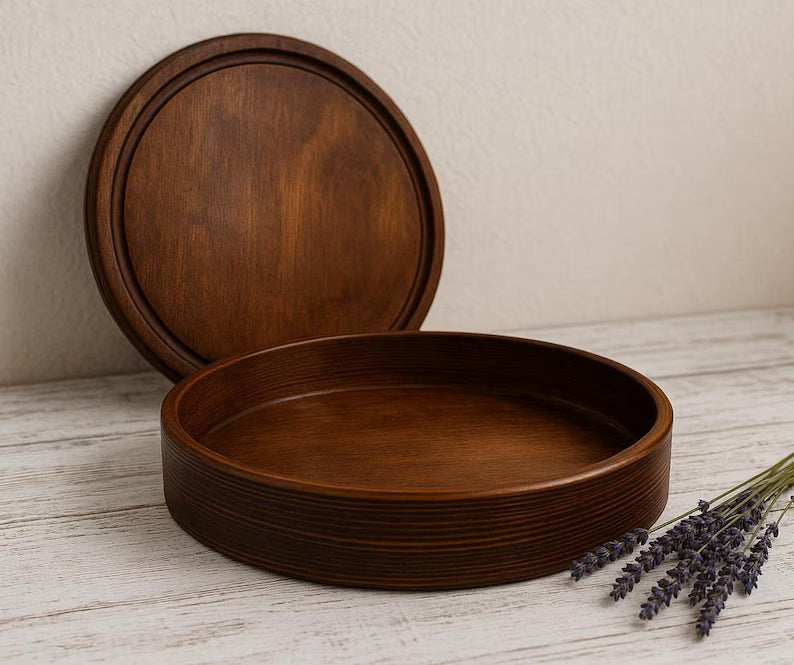 🍂 Handcrafted Wooden Tray with Lid | Rustic Storage & Serveware