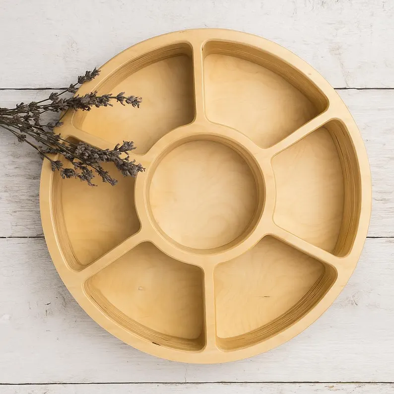 Wooden Sorting Tray with 7 Compartments | Montessori Tinker Tray | Loose Parts Organizer | Baltic Birch Plywood Serving & Storage Tray
