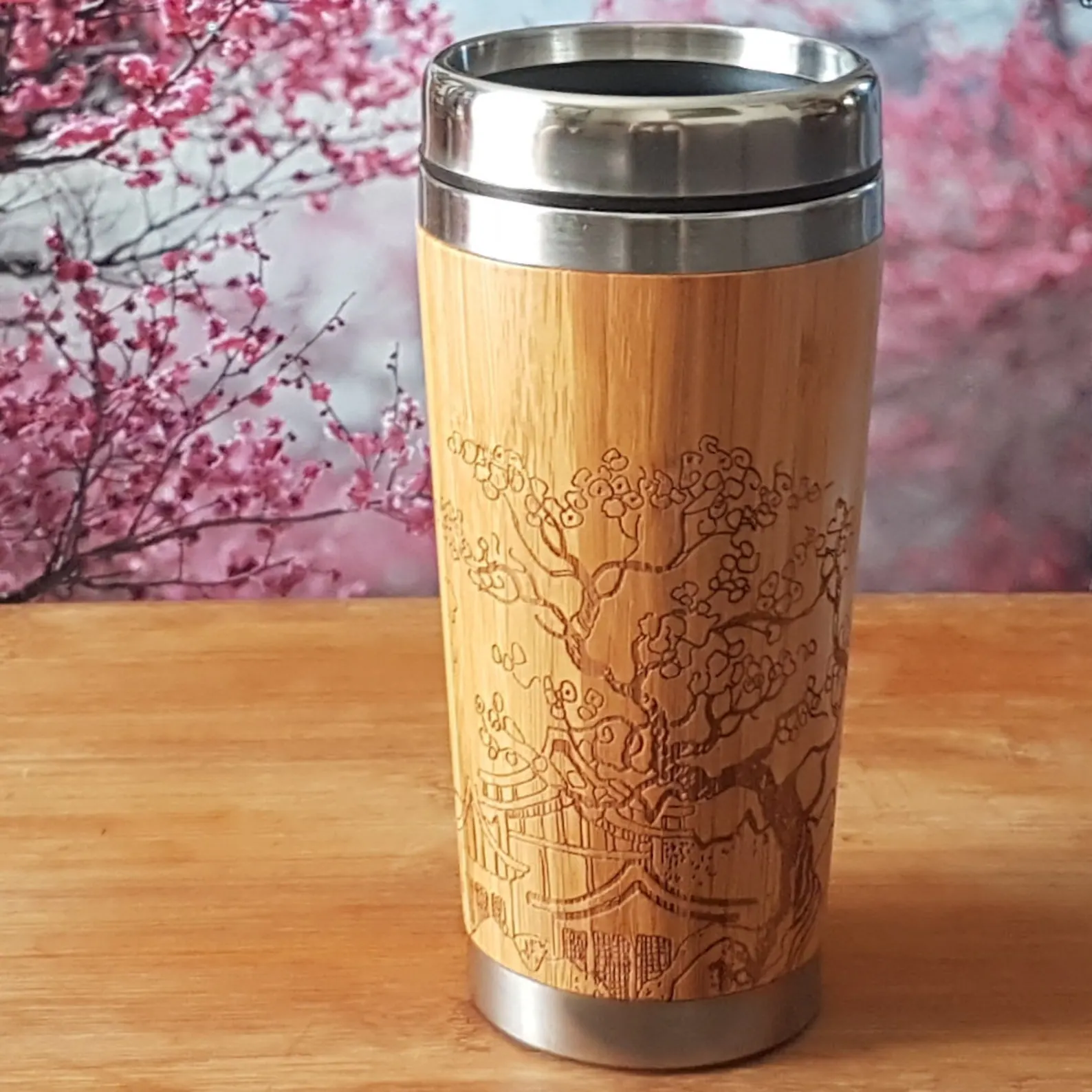 🌿 Engraved Bamboo Travel Mug | Eco-Friendly Stainless Steel Tumbler