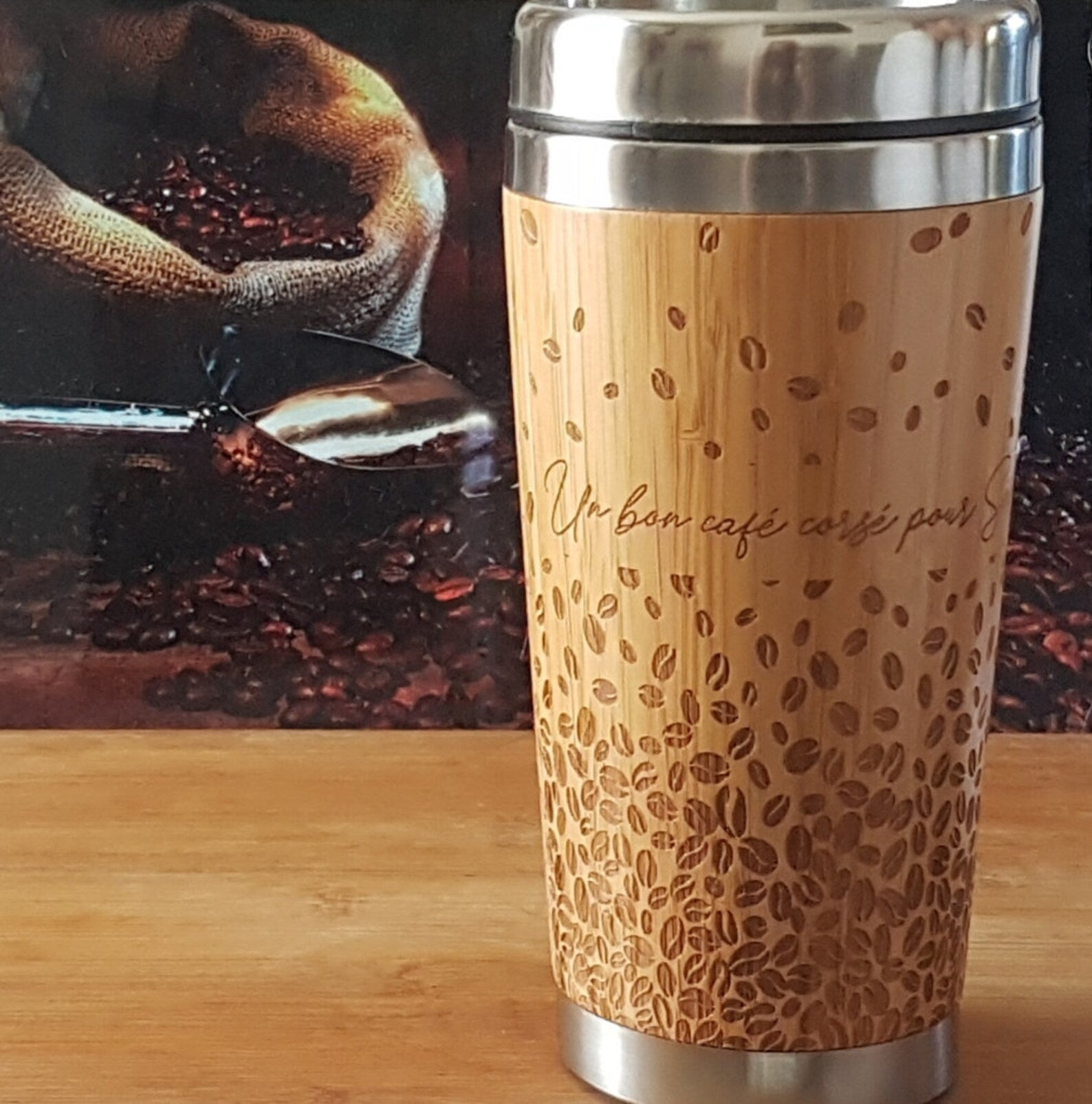 ☕ COFFEE BEANS Wooden Tumbler | Bamboo Travel Mug | Gift for Coffee Lovers