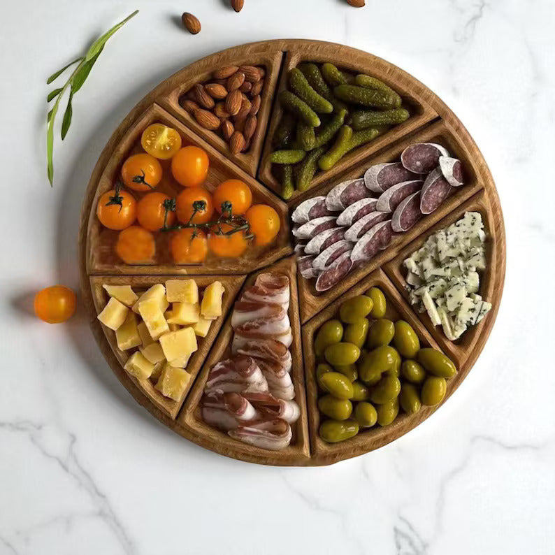 Rustic Wooden Divided Serving Tray | Snack, Fruit & Appetizer Platter | Handmade Wooden Party Tray for Kitchen & Dining Table