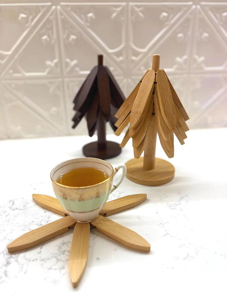 Wooden Tree Trivet Set | Heat Resistant Pot Holders | Natural Table Mats & Coasters | Decorative Wooden Kitchen & Dining Decor