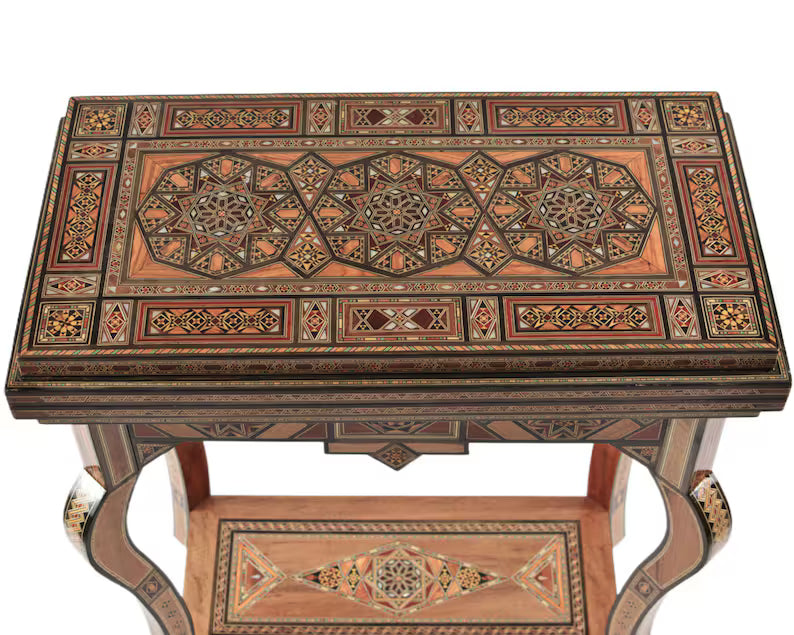 🪵 Handmade 3-in-1 Wooden Mosaic Game Table | Chess • Backgammon • Poker
