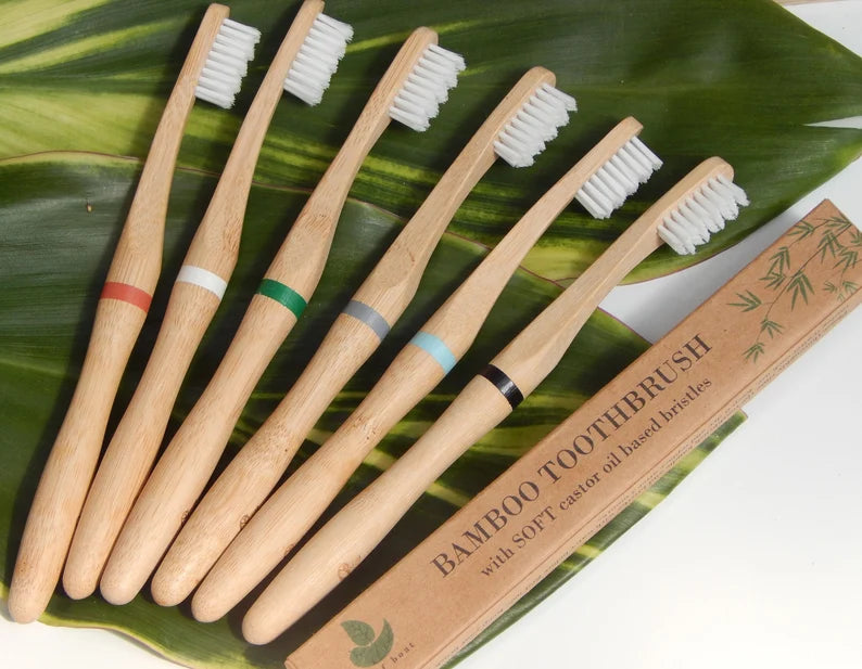 🌿 Bamboo Toothbrush – Set of 2 Soft Castor Oil Bristles | Eco-Friendly Wooden Handle
