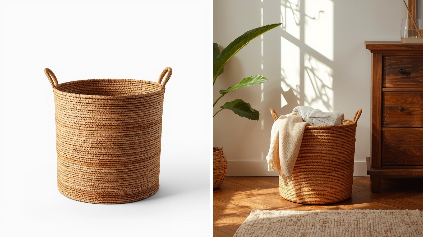 Handwoven Storage Baskets – 3-Piece Set of Natural Cane Organizers