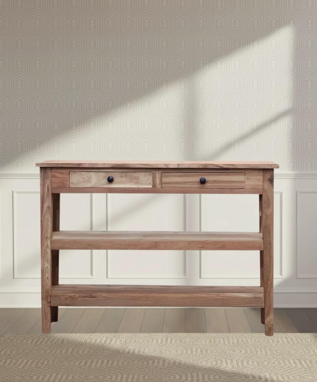 Reclaimed Teak Console Table with Drawers Shelves Handmade Solid Wood Entryway Table Rustic Sustainable