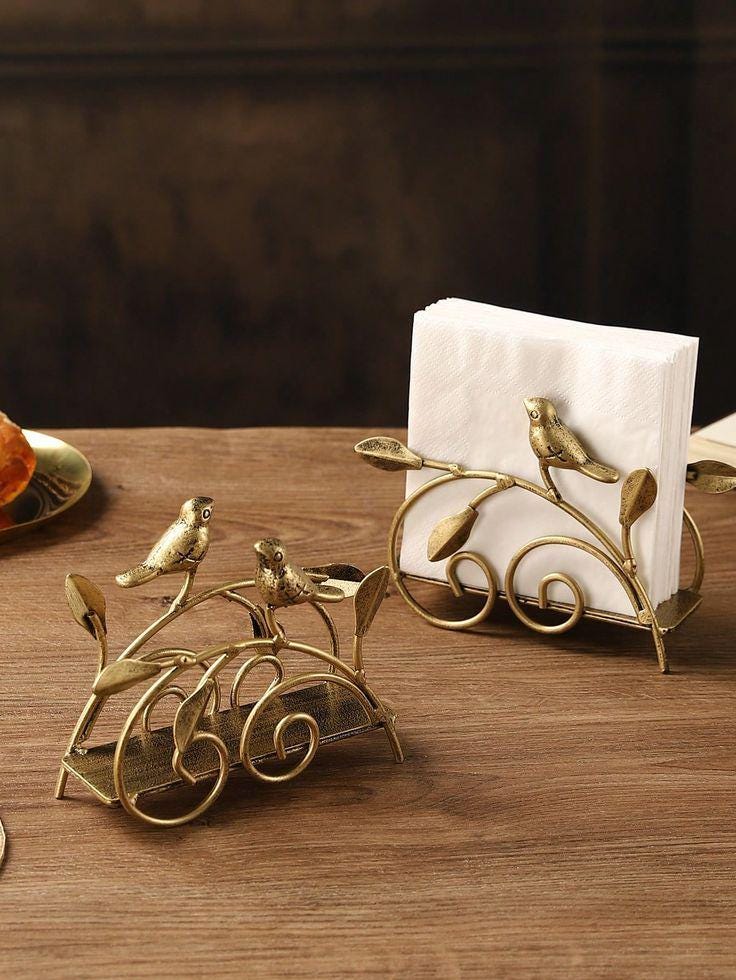 Golden Bird Metal Napkin Holder Set – Set of 4  Elegant Vintage Table Décor