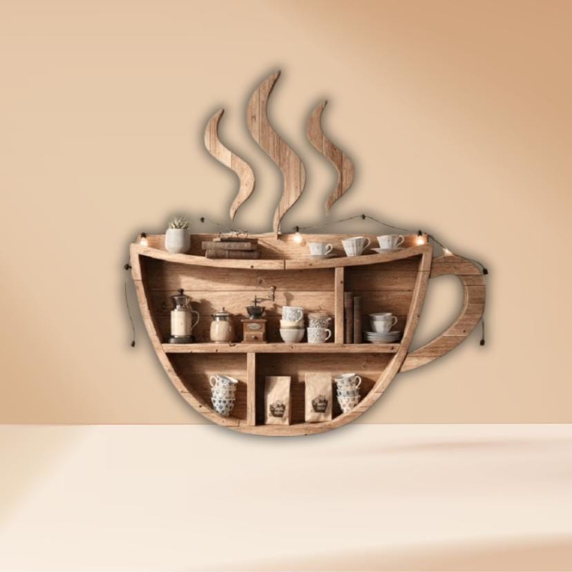 Coffee Cup Wall Shelf | Handmade Wooden Mug Rack | Rustic Kitchen Organizer | Bar Wall Decor