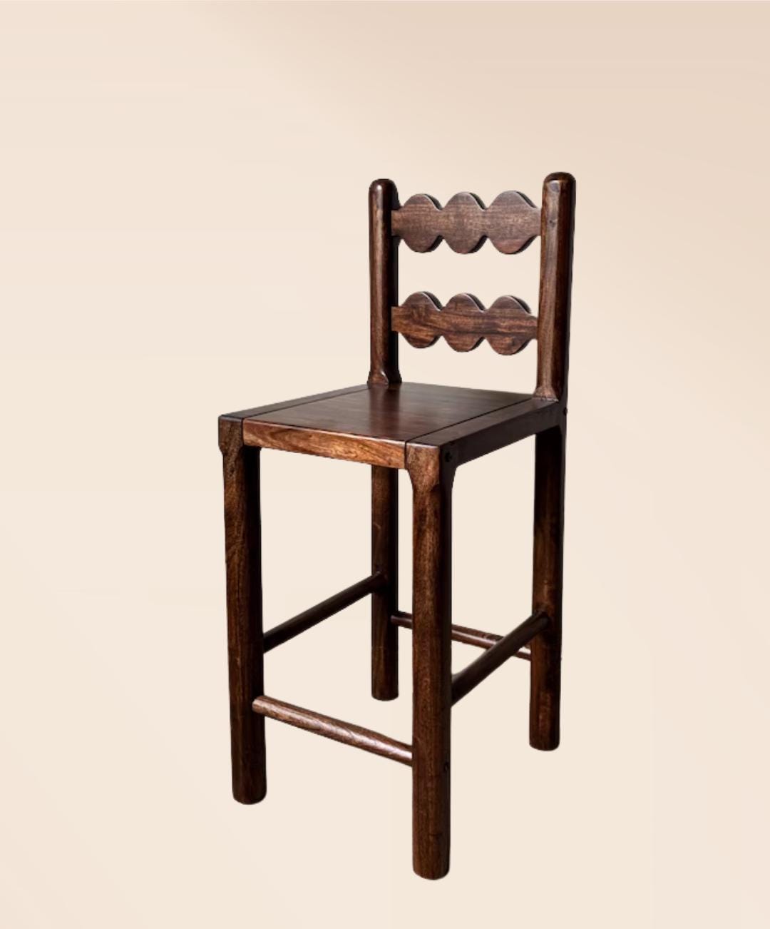 Handcrafted Solid Wood Farmhouse Chair | Rustic Dining  | Natural Wood Vintage Seating | Boho Home Furniture