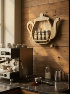 Teapot Shape Wooden Wall Shelf | Kitchen Spice Rack | Tea Organizer | Handmade by Arjun Handicrafts