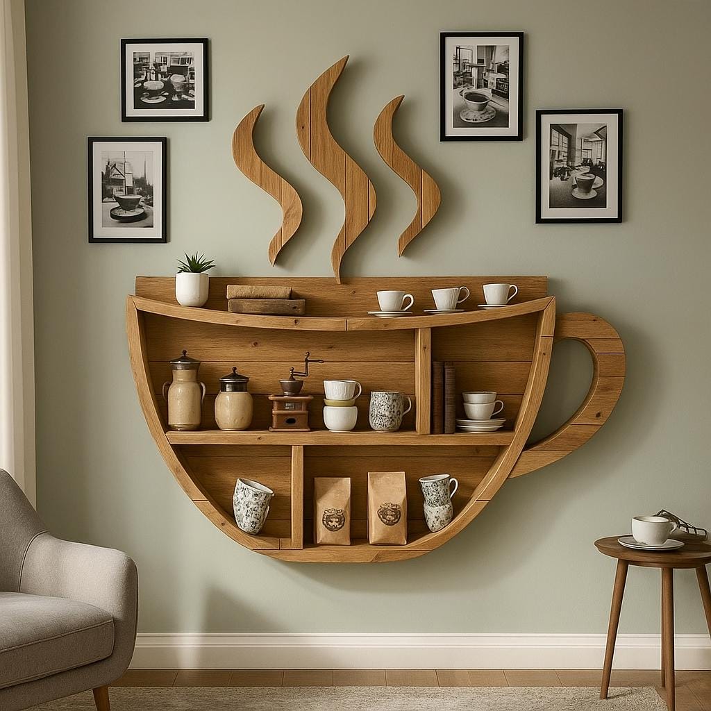 Coffee Cup Wall Shelf | Handmade Wooden Mug Rack | Rustic Kitchen Organizer | Bar Wall Decor