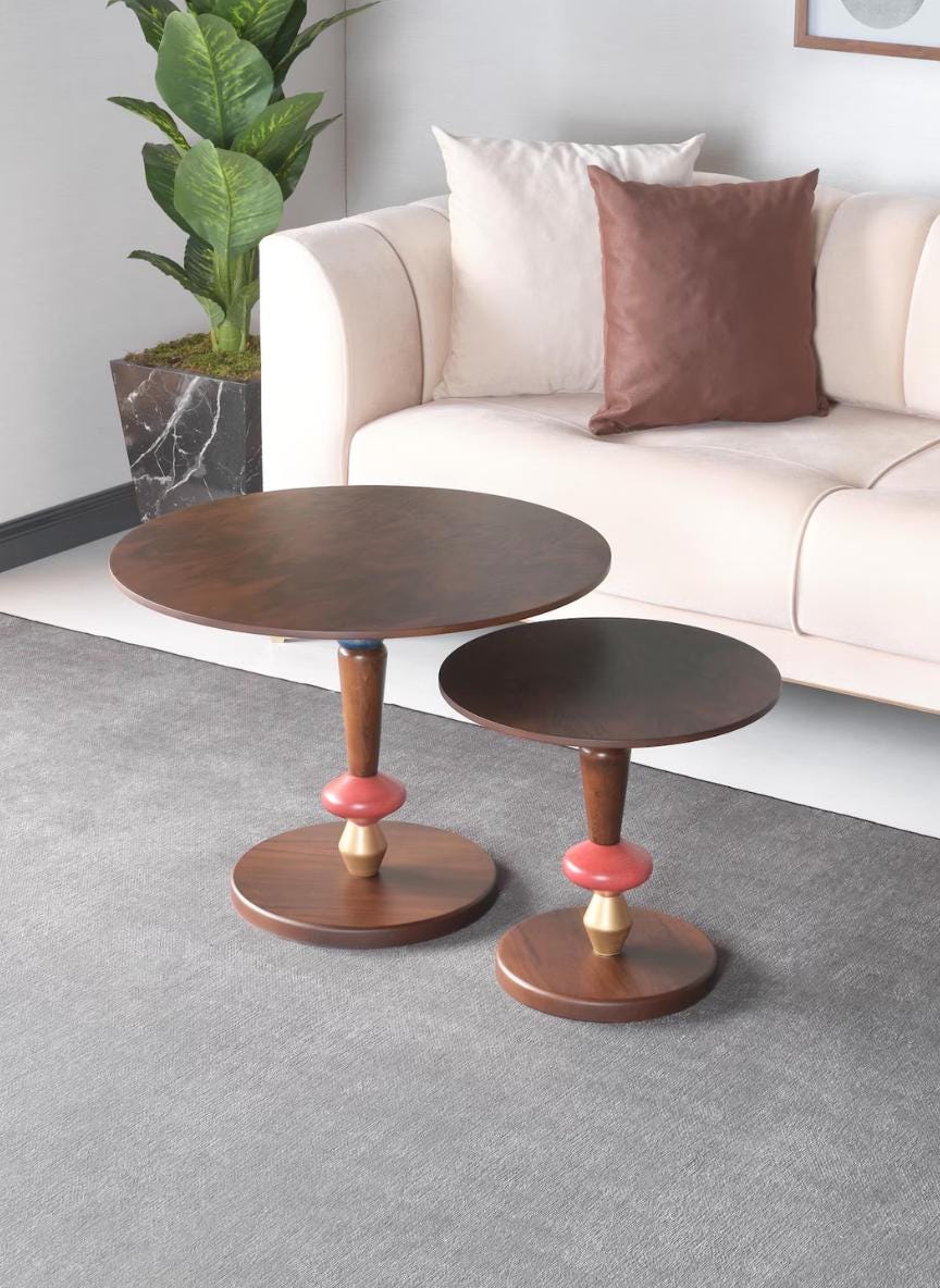 Natural Walnut Coffee Table Set | Scandinavian Modern Living Room Furniture