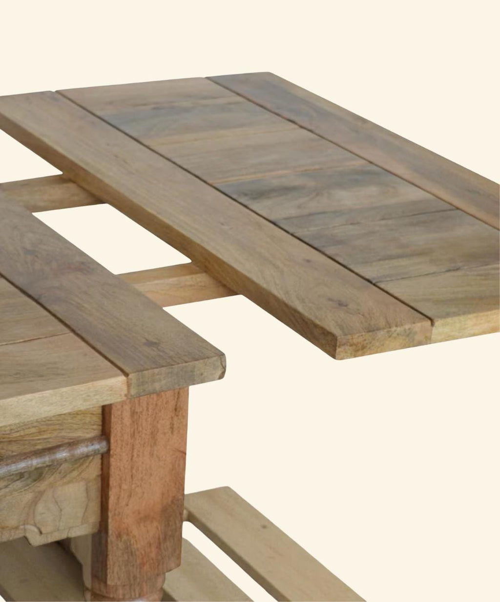 Handcrafted Solid Mango Wood Dining Table | Rustic Farmhouse Oak Style