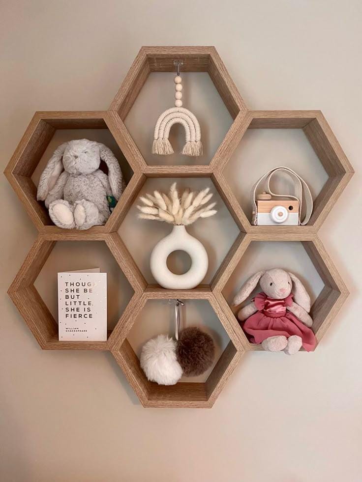 Handcrafted Mango Wood Honeycomb Shelf | Geometric Wall Decor