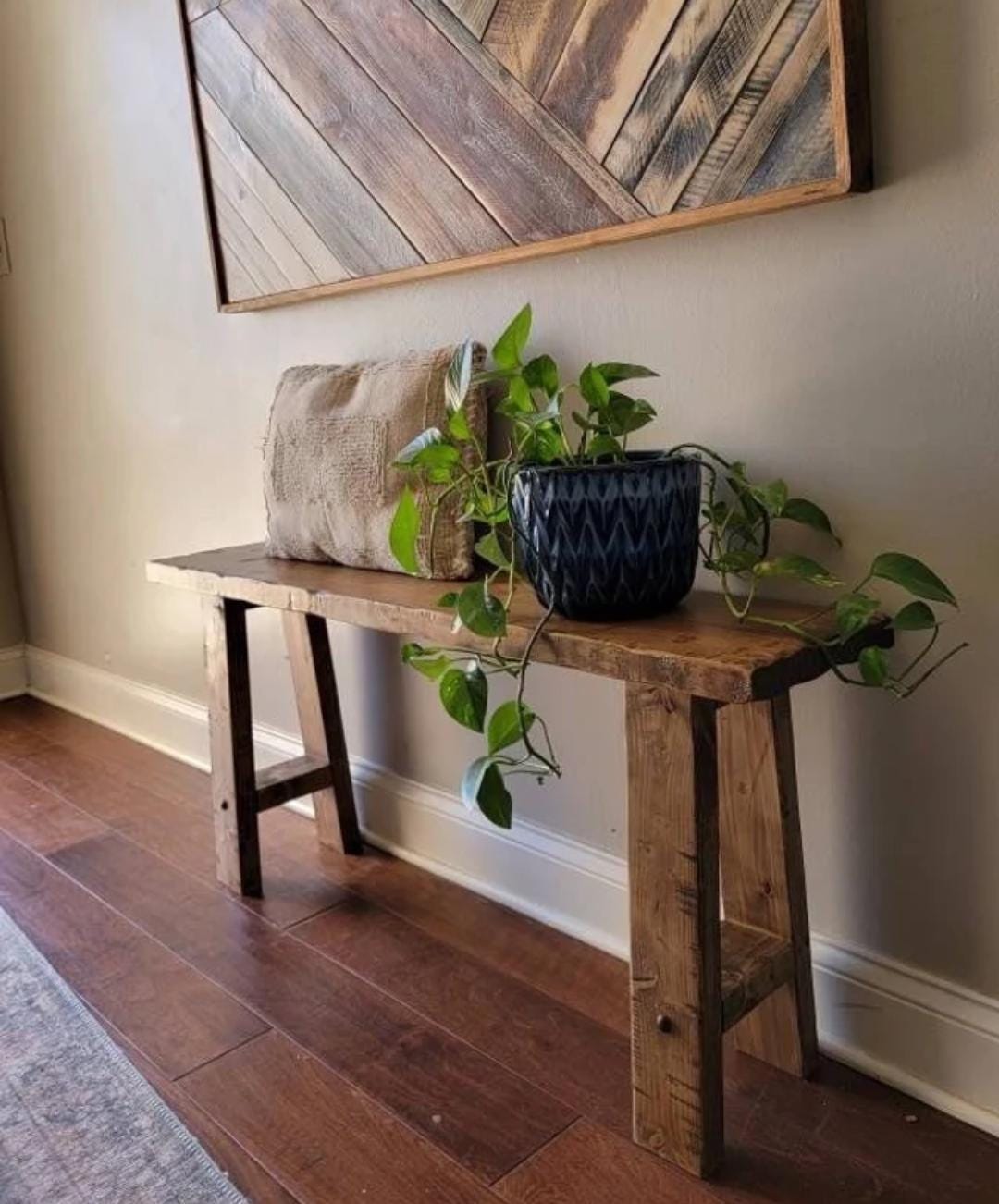 Handmade Rustic Solid Wood Bench | Farmhouse Entryway Seating