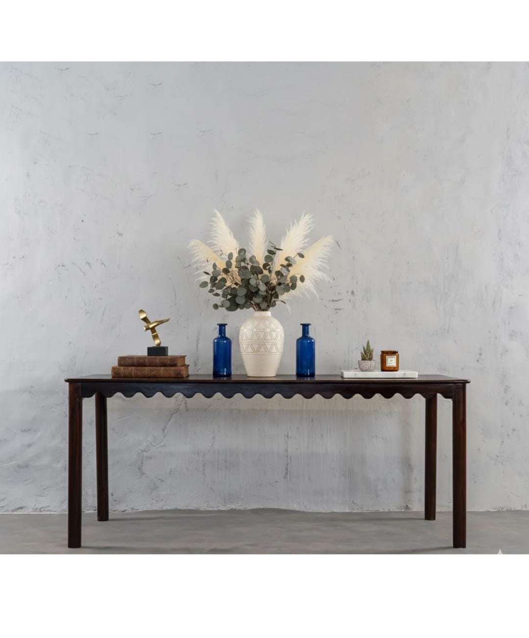 Handcrafted Reclaimed Wood Console Table – Rustic Brown Scalloped Entryway Table