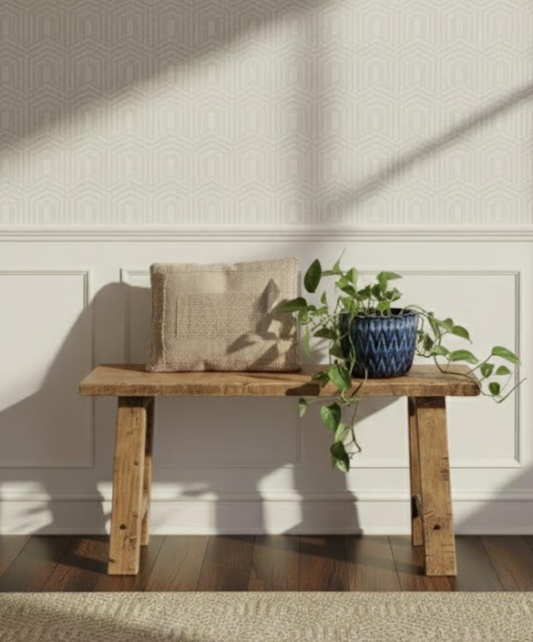 Handmade Rustic Solid Wood Bench | Farmhouse Entryway Seating