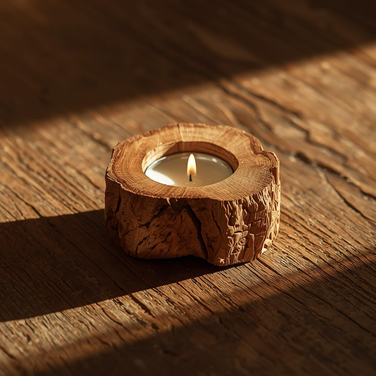 Rustic Wood Tea Light Candle Holder Set: Nested Centerpiece Blocks