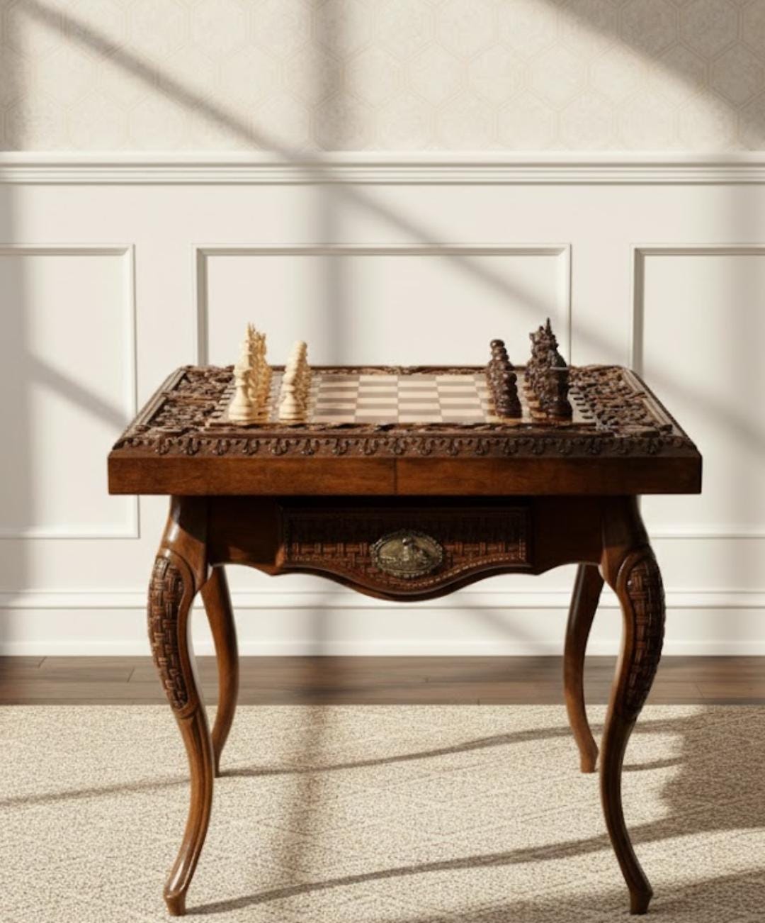 Handmade Wooden Chess Table – Luxury Beech Wood | Exclusive Design | Personalized Engraving | 25-Year Warranty