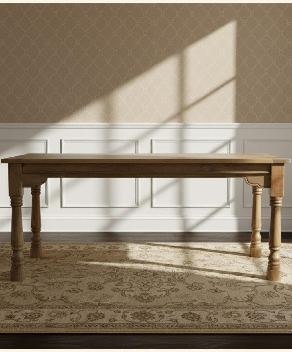 Handcrafted Solid Mango Wood Dining Table | Rustic Farmhouse Oak Style