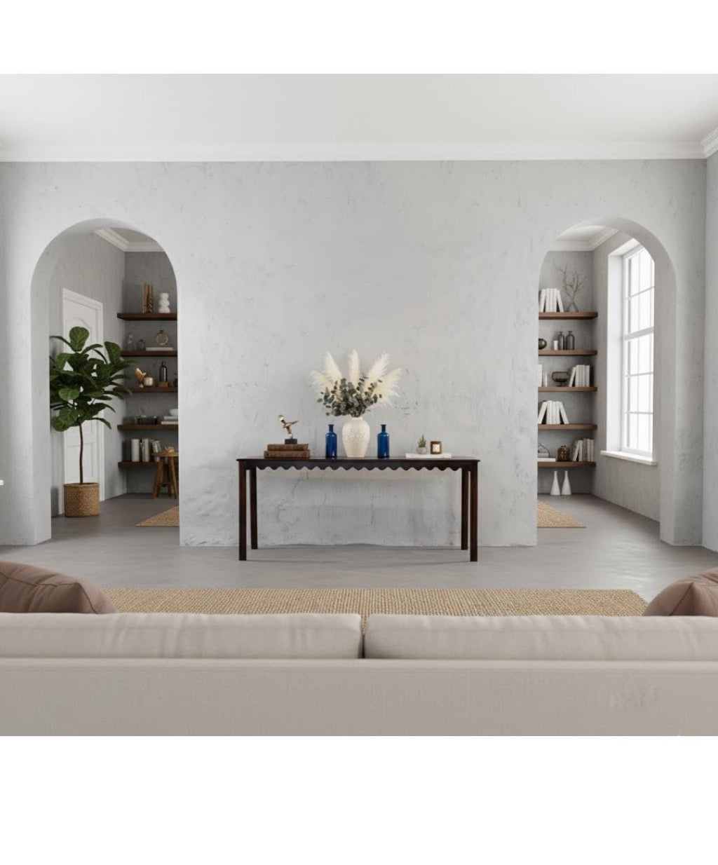 Custom for Hilary Shinn Handcrafted Reclaimed Wood Console Table – Rustic Brown Scalloped Entryway Table