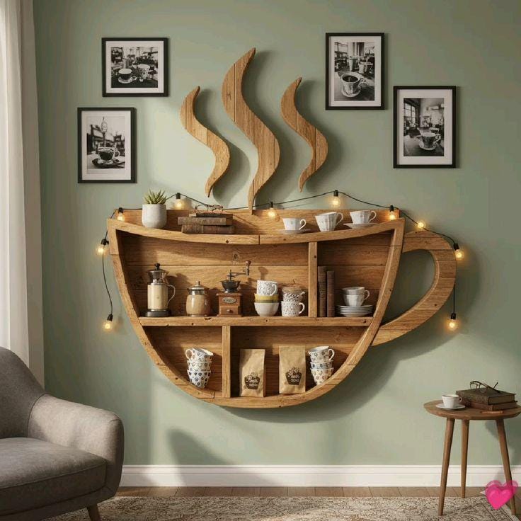Coffee Cup Wall Shelf | Handmade Wooden Mug Rack | Rustic Kitchen Organizer | Bar Wall Decor