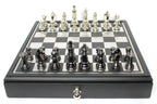 Handmade Metal Chess Set with Storage Drawer, Gift Game Room Decor