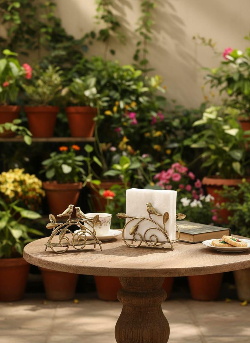 Golden Bird Metal Napkin Holder Set – Set of 4  Elegant Vintage Table Décor