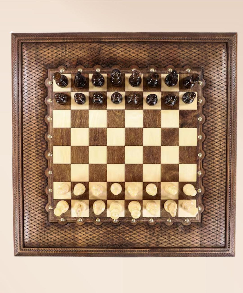 Handcrafted Beech Wood Chess Table – Luxury Ornamental Chess Set with Storage Drawers