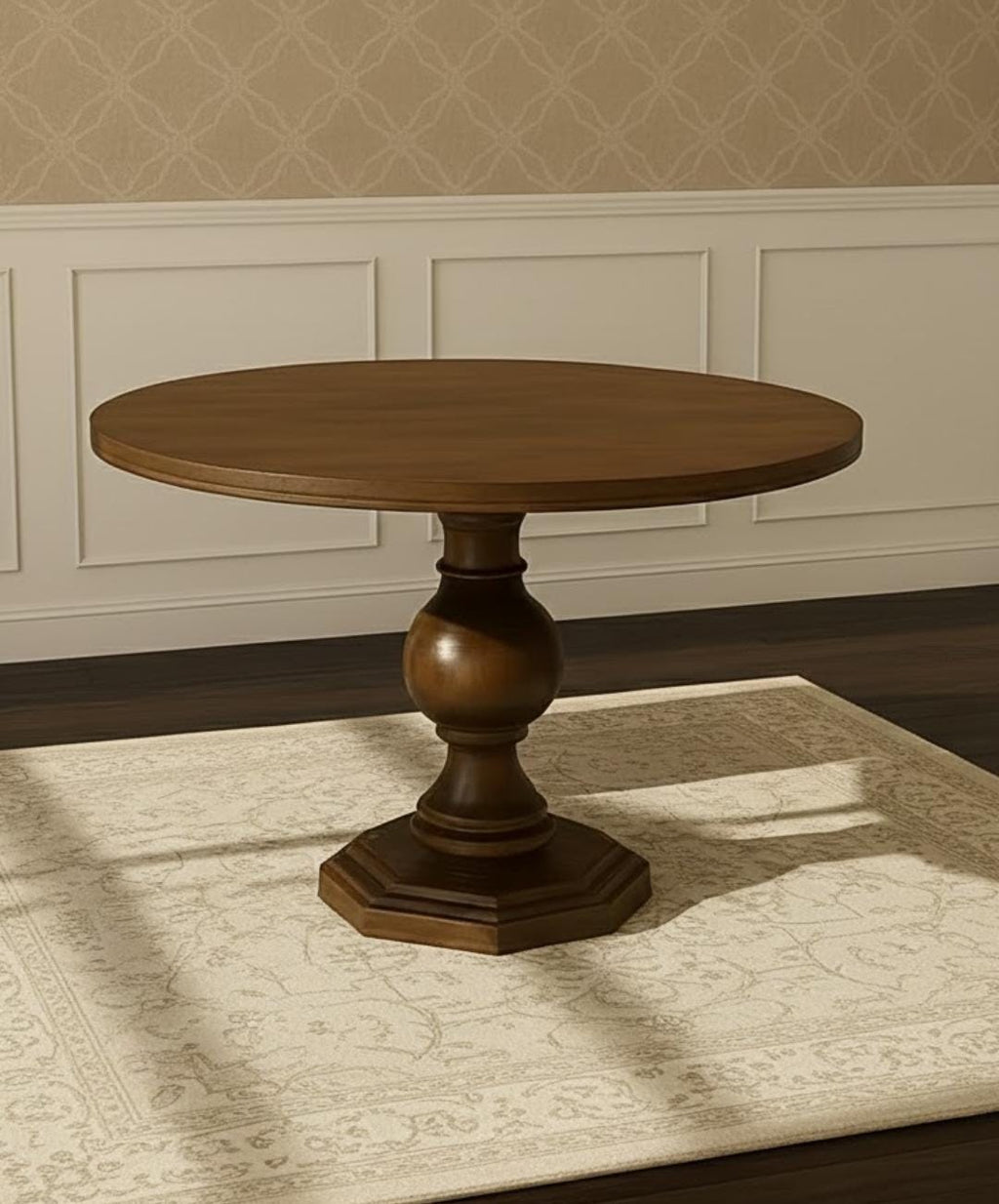 Handcrafted Pedestal Round Dining Table – Solid Hornbeam Wood | Custom Size & Stain | 3–6 Seater