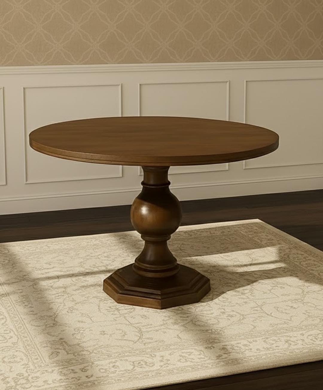 Handcrafted Pedestal Round Dining Table – Solid Hornbeam Wood | Custom Size & Stain | 3–6 Seater