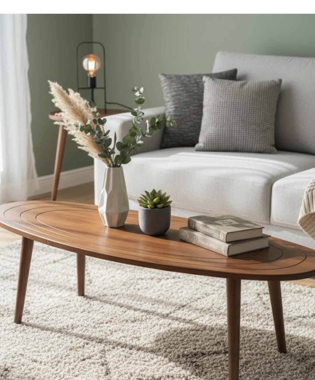 Handmade Oval Beech Wood Coffee Table Set | Mid-Century Rustic Furniture