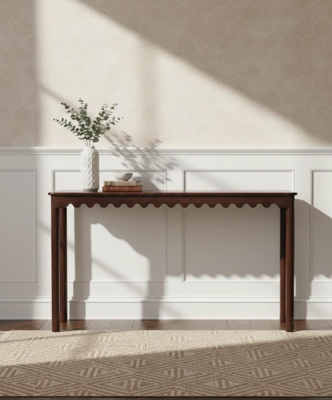 Handcrafted Reclaimed Wood Dining Table – Rustic Farmhouse Scalloped Apron Design