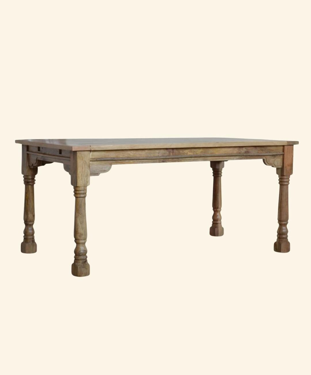 Handcrafted Solid Mango Wood Dining Table | Rustic Farmhouse Oak Style