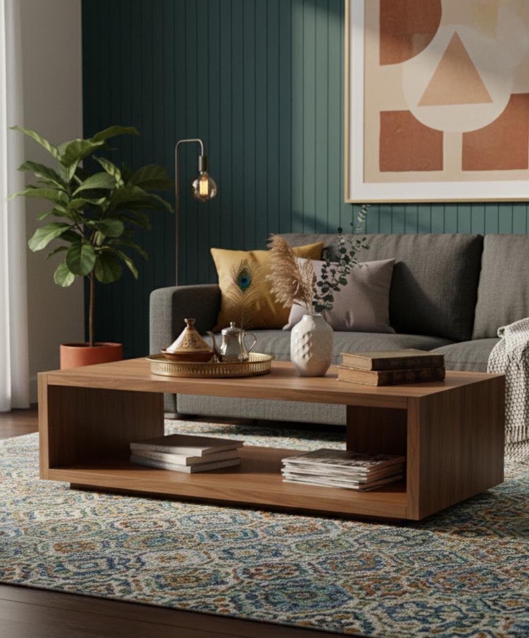 Handmade Solid Walnut Coffee Table | Boho Modern Style, Custom Size