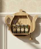 Teapot Shape Wooden Wall Shelf | Kitchen Spice Rack | Tea Organizer | Handmade by Arjun Handicrafts
