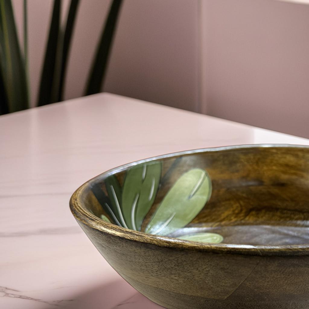 🌿 Handcrafted Wooden Bowl with Floral Design – Multiple Sizes
