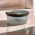 Fluted Glass Roti Box with Wooden Lid – 20x20x9.5 cm