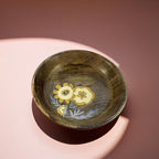 25 cm handcrafted mango wood bowl, featuring a hand-painted yellow floral design