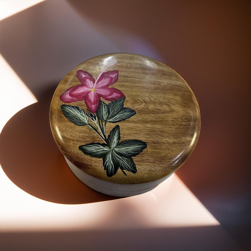 🌿 Handcrafted Wooden Bread/Roti Box with Floral Lid (20×20×9 cm)