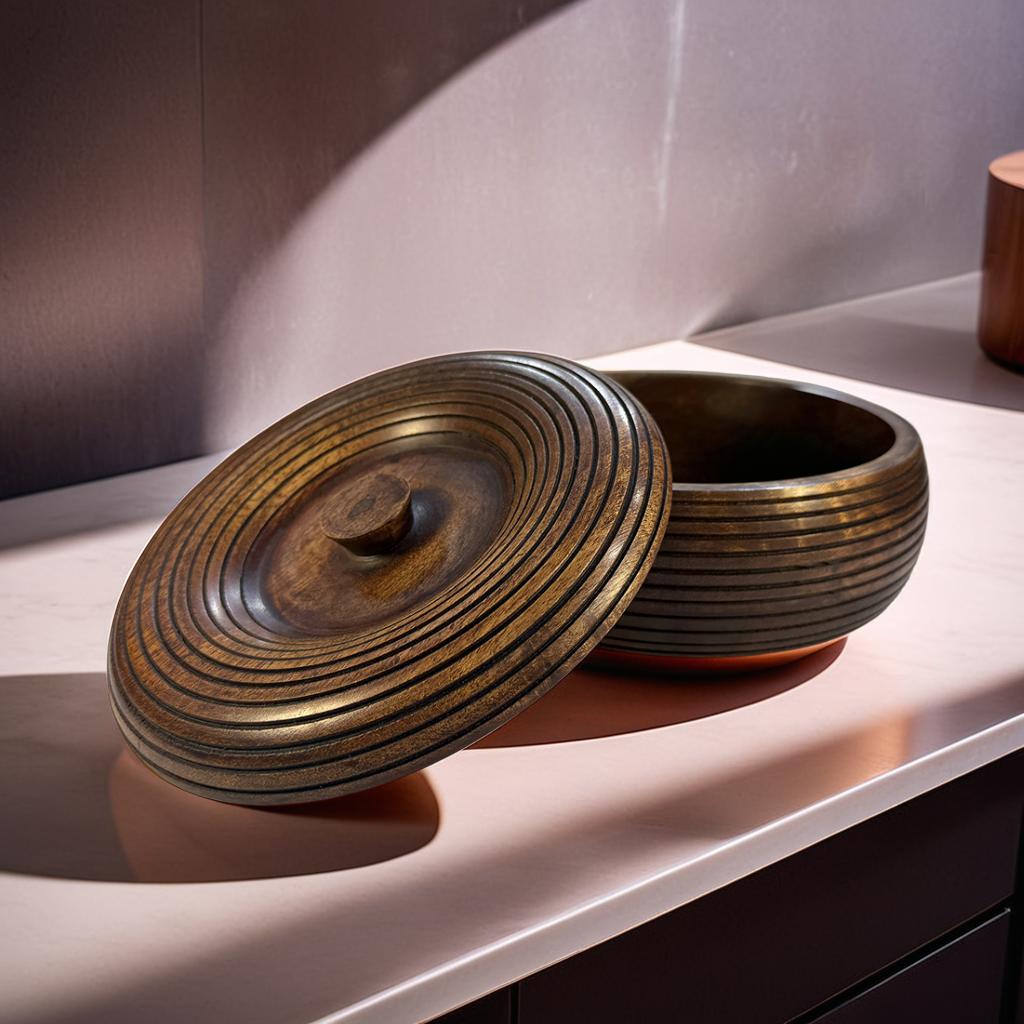 🪵 Handmade Carved Mango Wood Bowl with Lid | Sustainable Storage