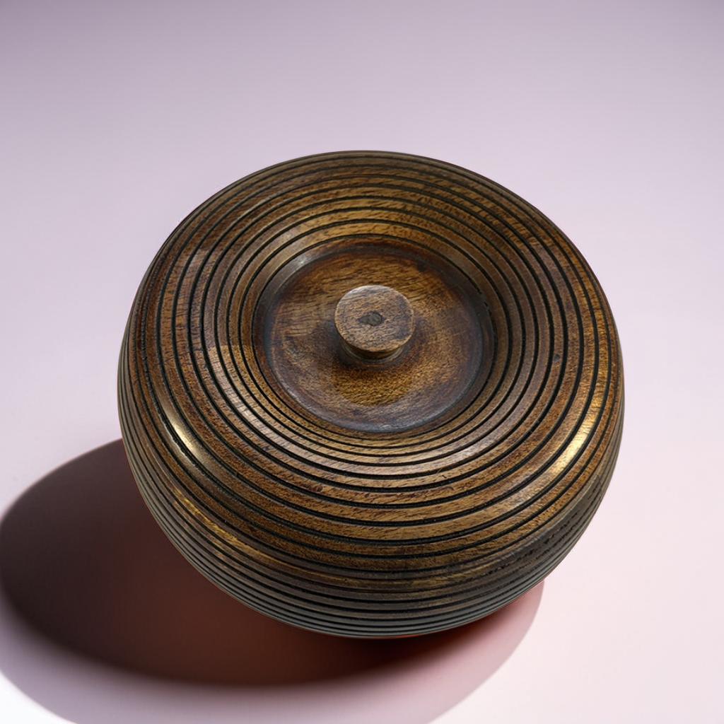 🪵 Handmade Carved Mango Wood Bowl with Lid | Sustainable Storage