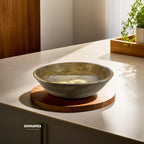 25 cm handcrafted mango wood bowl, featuring a hand-painted yellow floral design